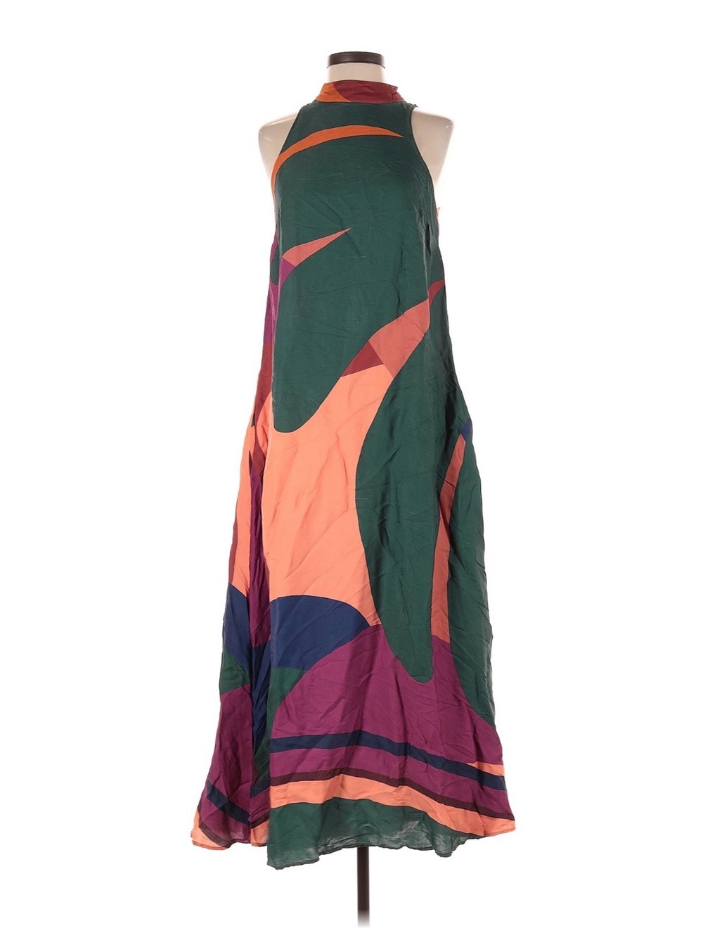 Farm Rio Green Peach Purple Colorblock Halter Maxi Skirt